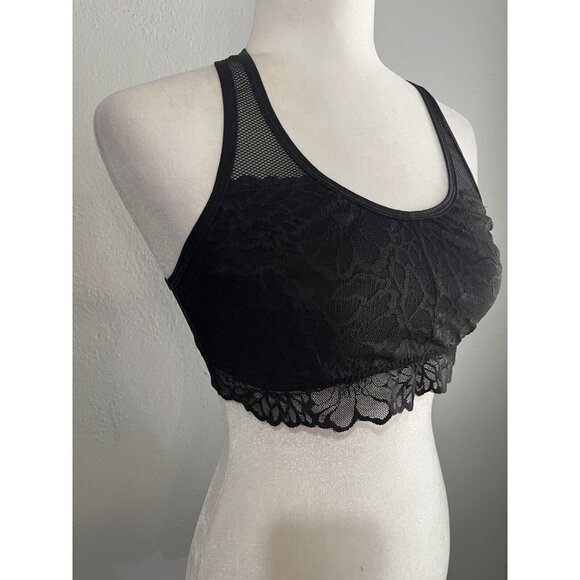 Pink Bralette Women Large Black Lace Racerback - Picture 2 of 10